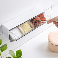 Portible Self adhesive wall mounted seasoning box With cover and spoon