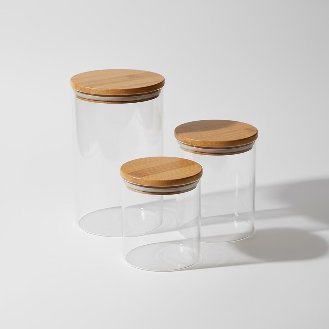Glazen voorraadpotten, set van 3