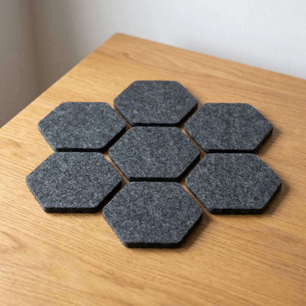 Vilten onderzetters set van 6, hexagon