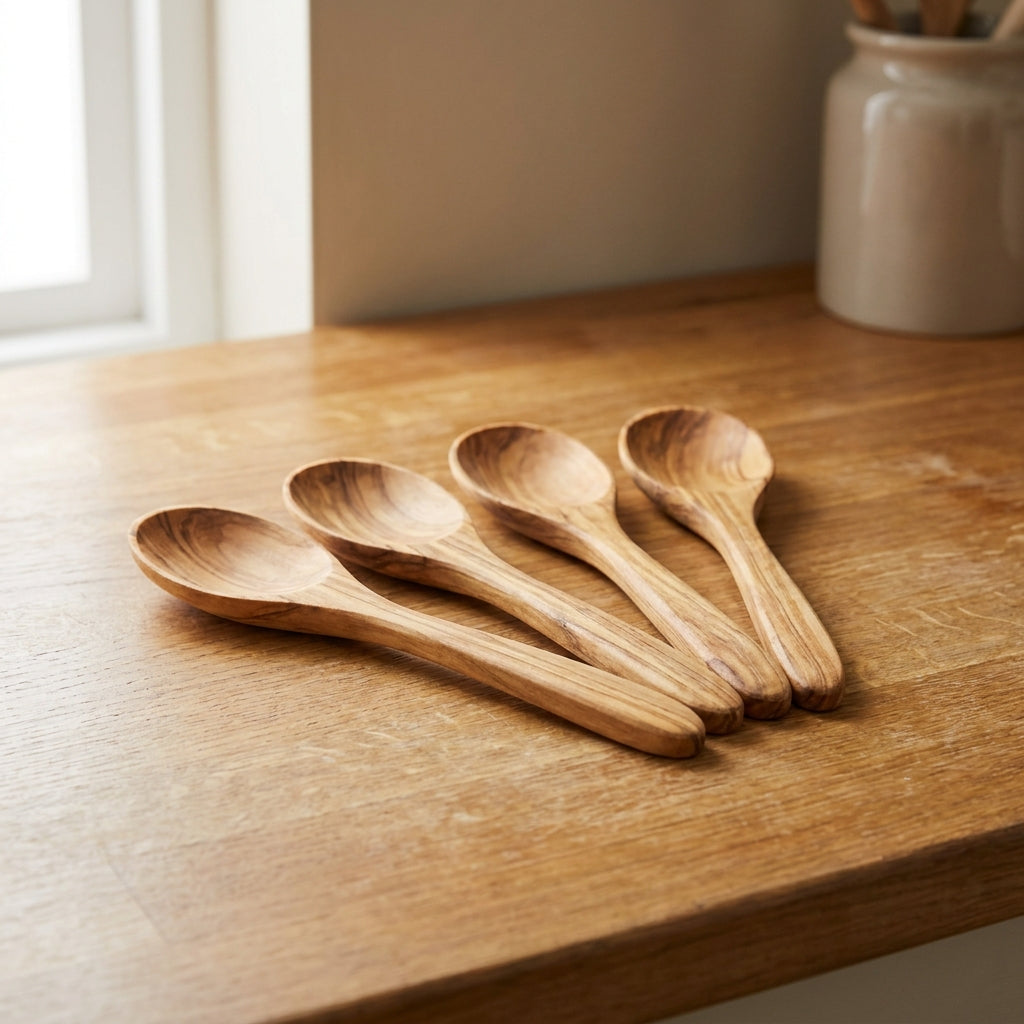 Houten muesli-lepel set van 4 in olijfhout